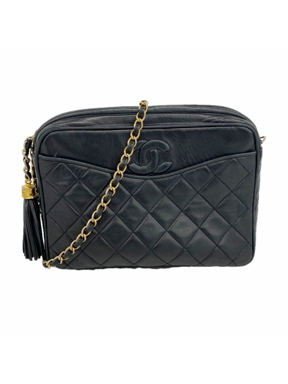 Chanel Shoulder Bag Quilted Lambskin Black Gold